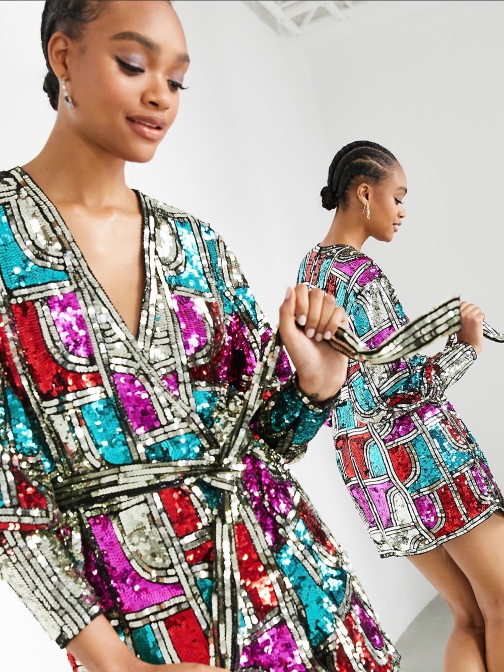 Asos - Sequin Wrap Mini Dress in Multicolor